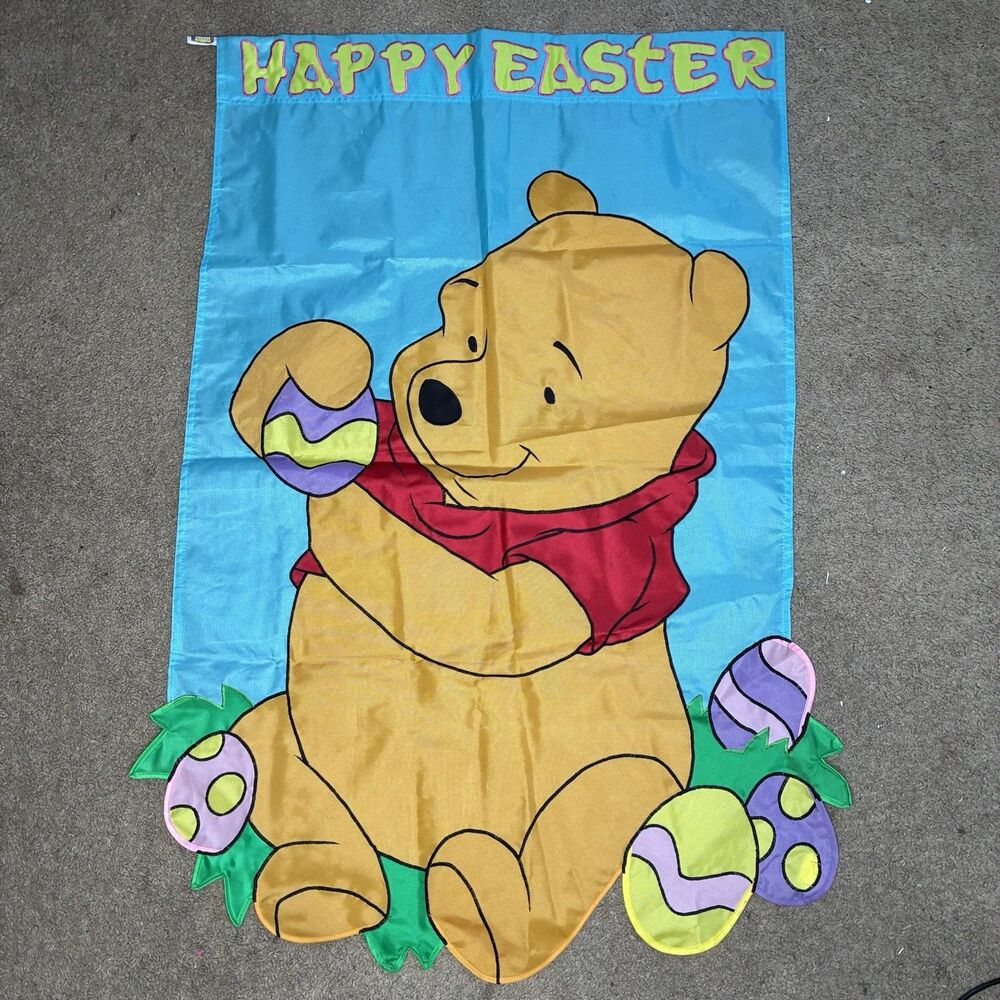 Winnie The Pooh Happy Easter Coloring Eggs Applique Large Yard Flag 44”x28” New